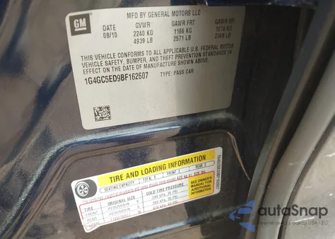 2011 Buick Lacrosse Cxl z USA, uszkodzony, nr VIN 1G4GC5ED9BF162607